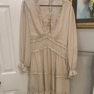 Amazon Cream Long Sleeve Ruffle Dress